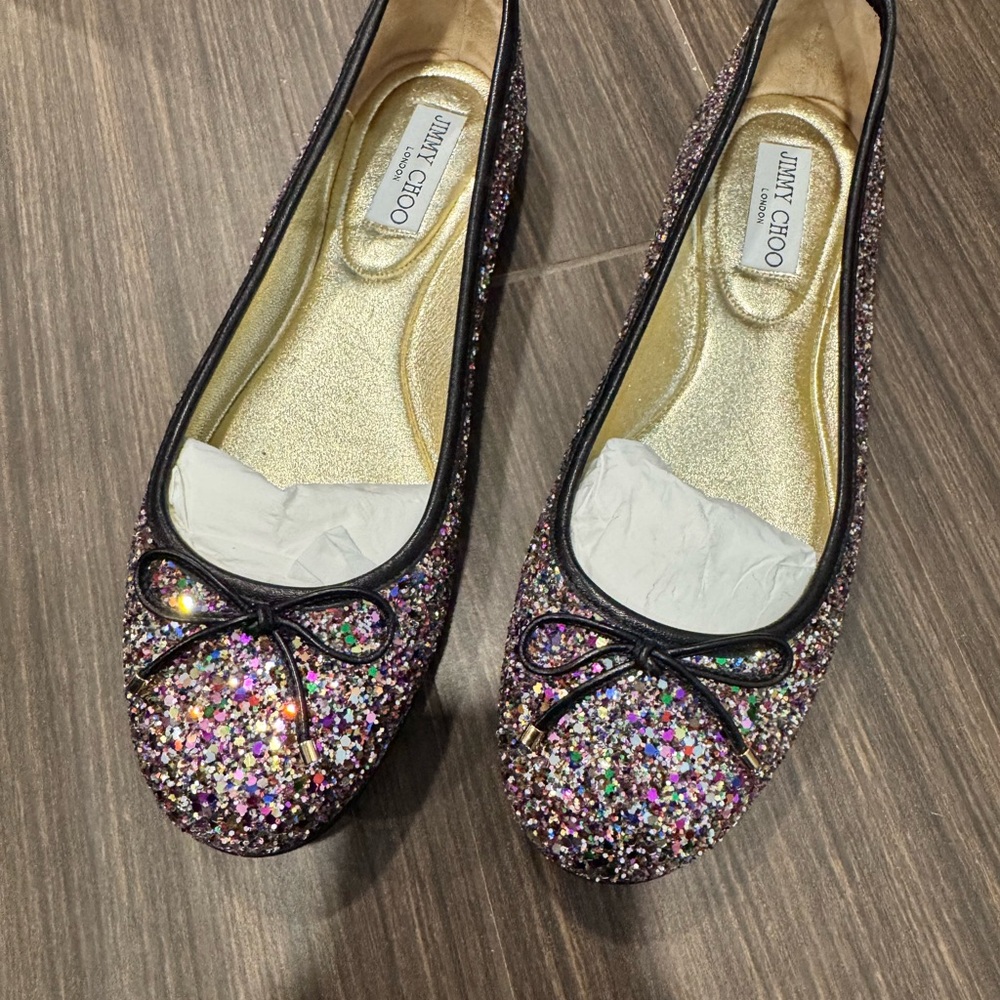 Jimmy Choo Walsh Multicolored Glitter Ballet Flats, Size 40! EUC, worn once